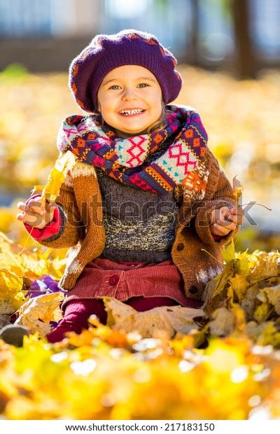 Little Girl Playing Autumn Leaves Park Stock Photo 217183150 Shutterstock