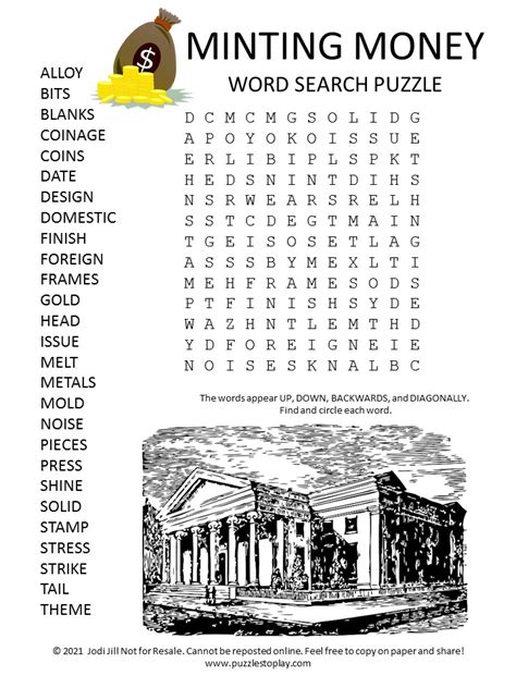 Minting Money Word Search Puzzle Puzzles To Play