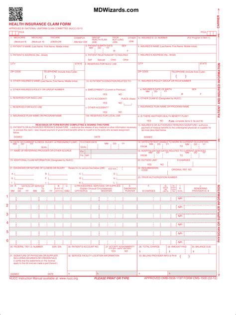 Cms 1500 Form Version 2 12 Fillable Form Printable Forms Free Online