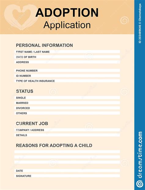 Child Adoption Application Questionnaire With Space For Answers Stock