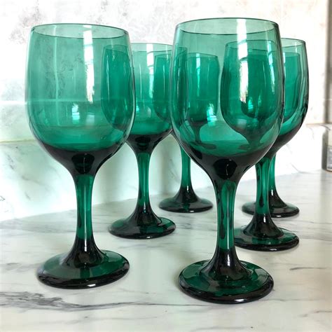 Set Of 6 Vintage Green Libbey Goblets Or Wine Glasses 90a Etsy