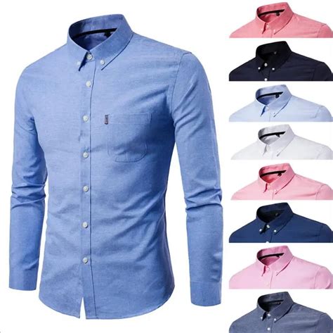 2018 Solid Color Men Fashion Long Sleeve Slim Fit Shirt Male High Quality Solid Shirt Non Iron
