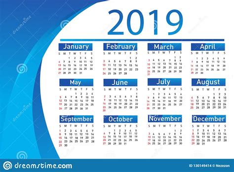 Calendar For 2019 Vector Stock Vector Illustration Of Design 130149414
