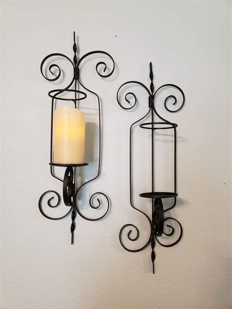 Black Metal Wall Sconces Pair Of Two Wall Mount Plant Etsy Candle