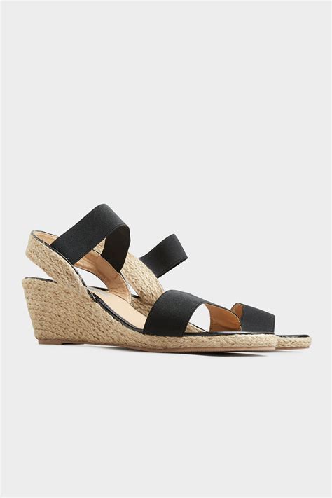 Black Espadrille Wedge Sandals In Extra Wide Eee Fit Pixiegirl