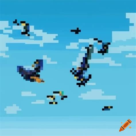 Pixel Art Of Birds Flying In The Sky
