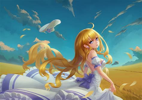 Hd Wallpaper Anime Anime Girls Long Hair Blonde Hat Purple Eyes