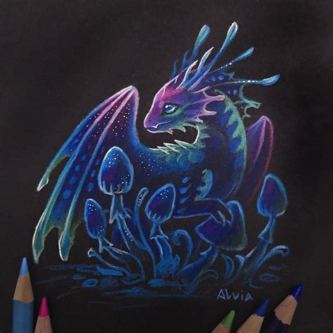 Night Dragon By Alviaalcedo Cute Dragon Drawing Fantasy Creatures