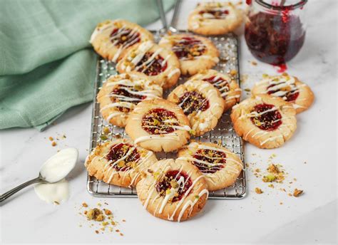 Raspberry Thumbprint Cookies With White Chocolate And Pistachios — The