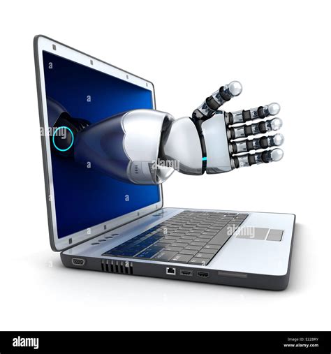 Laptop And The Robot Arm Done In 3d Stock Photo Alamy