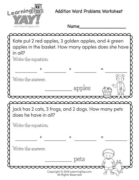 He sold it to rachel for 5/6 the price he paid for it. Addition Word Problems Worksheet for 1st Grade (Free ...