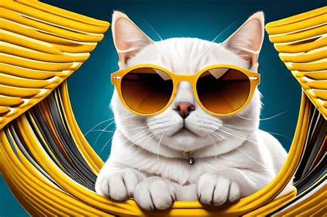 Premium Ai Image Portrait Of An Adorable White Cat In Sunglasses And