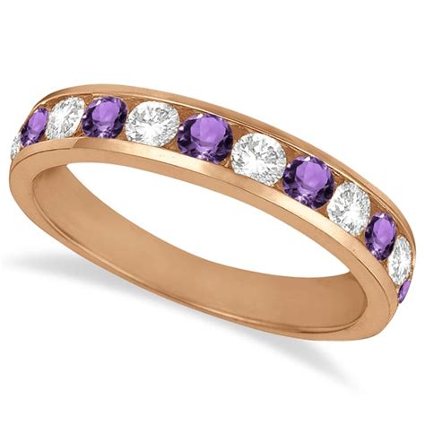 Channel Set Amethyst And Diamond Ring Band 14k Rose Gold 120ct Ir1030