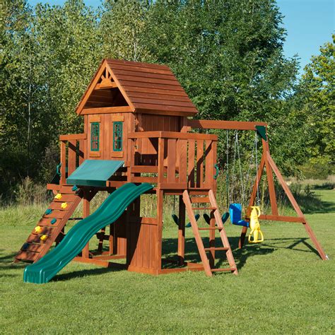 This swing set extension can help to transform your small backyard into a great playground. Swing-n-Slide Winchester Wood Complete Swing Set & Reviews ...