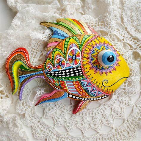 Полимерная глиняная рыба стены искусства в стиле керамики Etsy