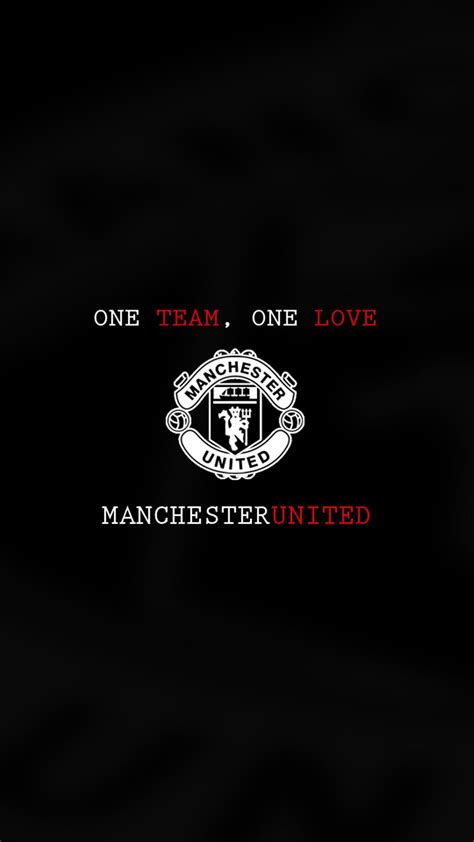The Manchester United Logo On A Black Background With One Team One Love And Manchester United