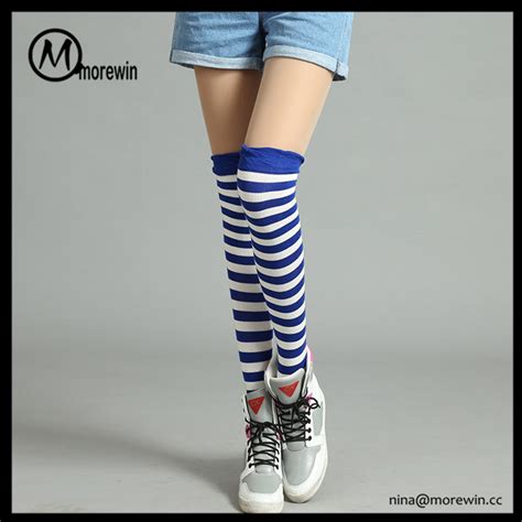 Morewin Brand Yellow Black Bee Striped Girls Cotton Knee High Sexy Socks Promo Items