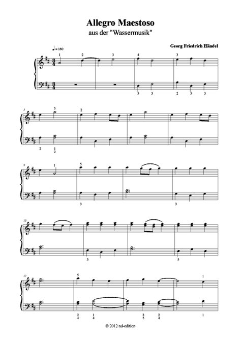 Musiknoten für klavier und keyboard für anfänger. Allegro Maestoso (Klavier solo einfach) G. F. Händel ...