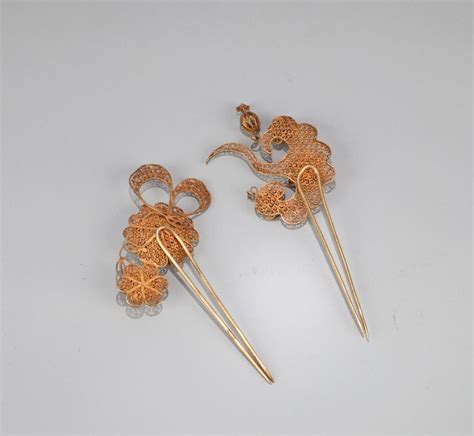 Two Chinese Silver Hair Pins Ming Dynasty