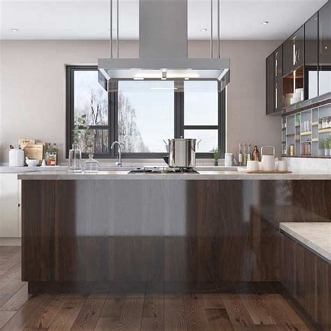 Begin cleaning high gloss kitchen doors from the top down. NL furniture Wood Brown High Gloss UV-Lacquer Kitchen ...