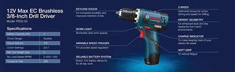 Bosch 12 Volt Max Brushless 38 Inch Drilldriver Kit Ps32 02 With 2
