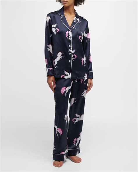Olivia Von Halle Lila Printed Silk Classic Pajama Set Neiman Marcus
