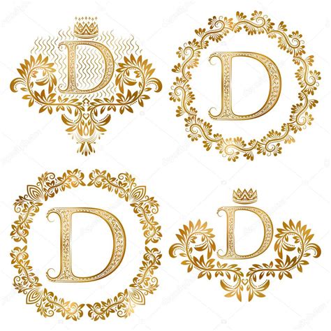 Golden Letter D Vintage Monograms Set Heraldic Monogram In Coats Of