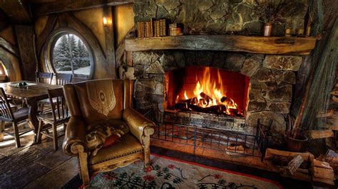 Snow And Relaxing Fireplace Crackling Sound Cabin Fireplace Cozy