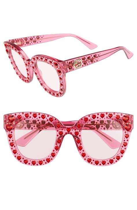 Gucci 49mm Crystal Heart Sunglasses Fuchsia In Pink Lyst