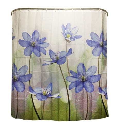 Polyester Shower Curtain Purple Blue Big Flower Bathroom