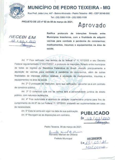 Projeto De Lei Aprovado Câmara Municipal De Paiva Mg