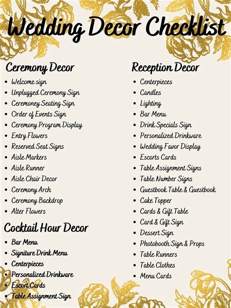 Wedding Decor Checklist - Etsy UK