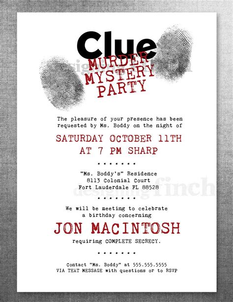 Clue Birthday Invitation Murder Mystery Party Customizable