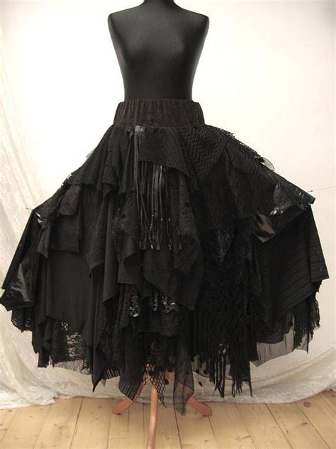 Gothic Skirt Black Long Skirt Bohemian Skirt Textil Art Etsy Black