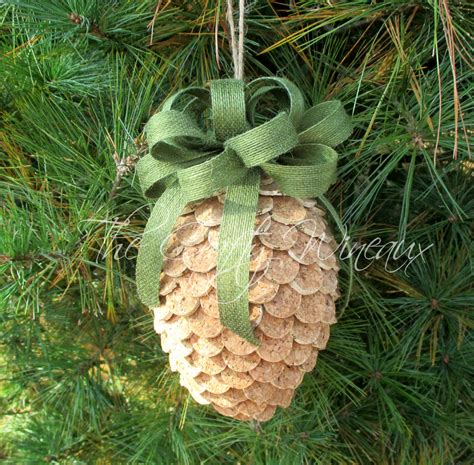 Large Wine Cork Pine Cone Christmas Ornament In Sage Green Pineapple
