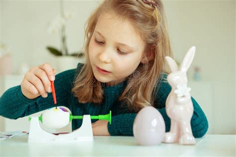 Cute Little Blonde Girl Painting Easter Eggs Stock Image Image Of