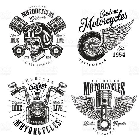 Set Of Vintage Custom Motorcycle Emblems Labels Badges Logos
