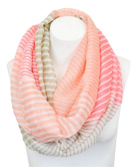 Leto Collection Pink And Khaki Stripe Infinity Scarf Women Clothing