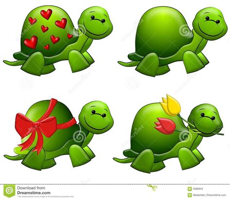 Cute Cartoon Green Turtles Clip Art Stock Illustration