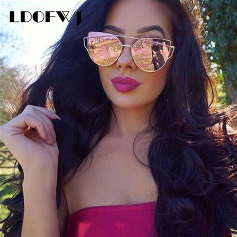 Ldofwj 2018 Cat Eye Vintage Brand Designer Rose Gold Mirror Sunglasses