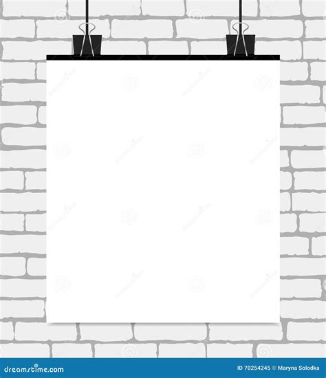 Vector White Blank Poster On A White Brick Wall Vector Template With