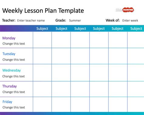 Free Weekly Lesson Plan Template For Powerpoint Free Powerpoint