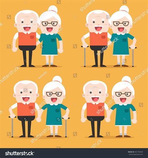 Retired Elderly Senior Age Couple In Creative Flat Vector Character