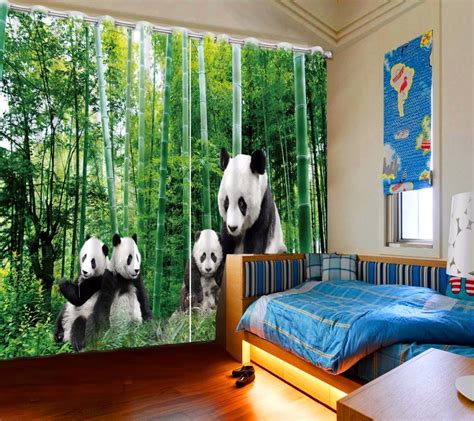 3d Curtain Fashion Customized Panda Bamboo Forest Photo Custom Size 3d