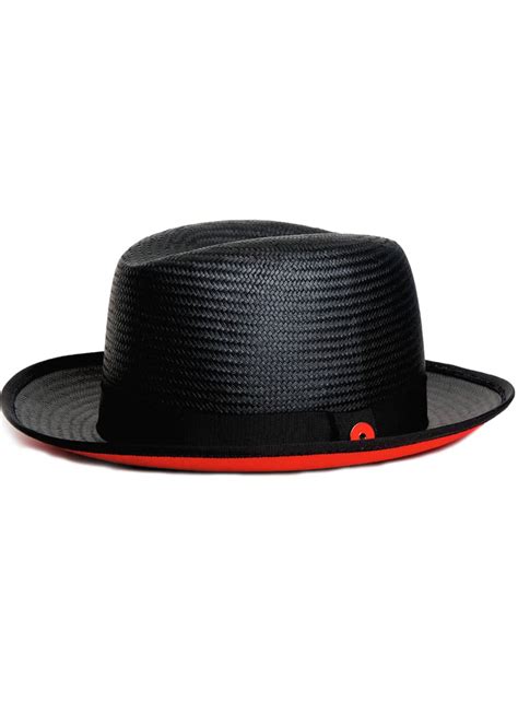 Keith And James Mens Straw Hat With Red Suede Brim Black