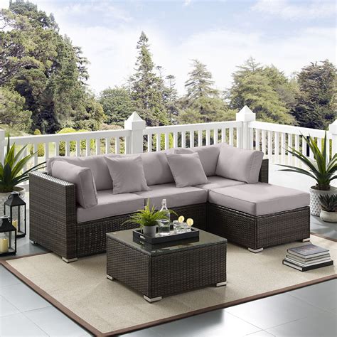 Tribesigns 5 Pcs Outdoor Furniture Sectional Sofa Set Large Wicker Patio Furniture Conversation