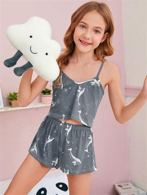 Conjunto De Pijama De Tirante De Niñas Con Estampado De Delfín Con Máscara De Ojo Mode De