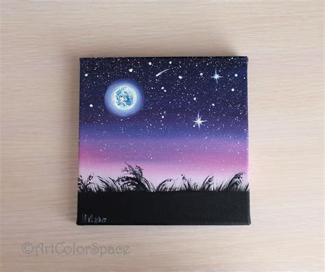 Night Sky Painting Starry Sky Full Moon Oil Painting On Canvas Etsy