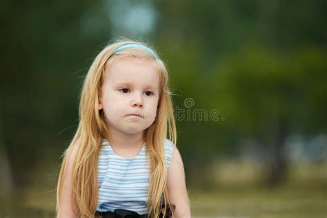 Sadness Thoughtfulness Little Girl Portrait Child Blonde Stock