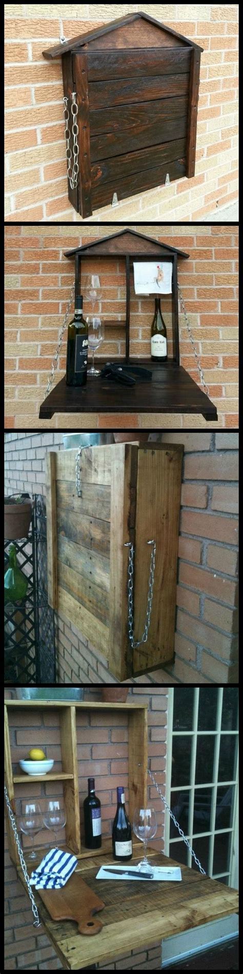 We cut our posts to 29 1/2″ tall. DIY Pallet Fold Down Outdoor Bar http ...